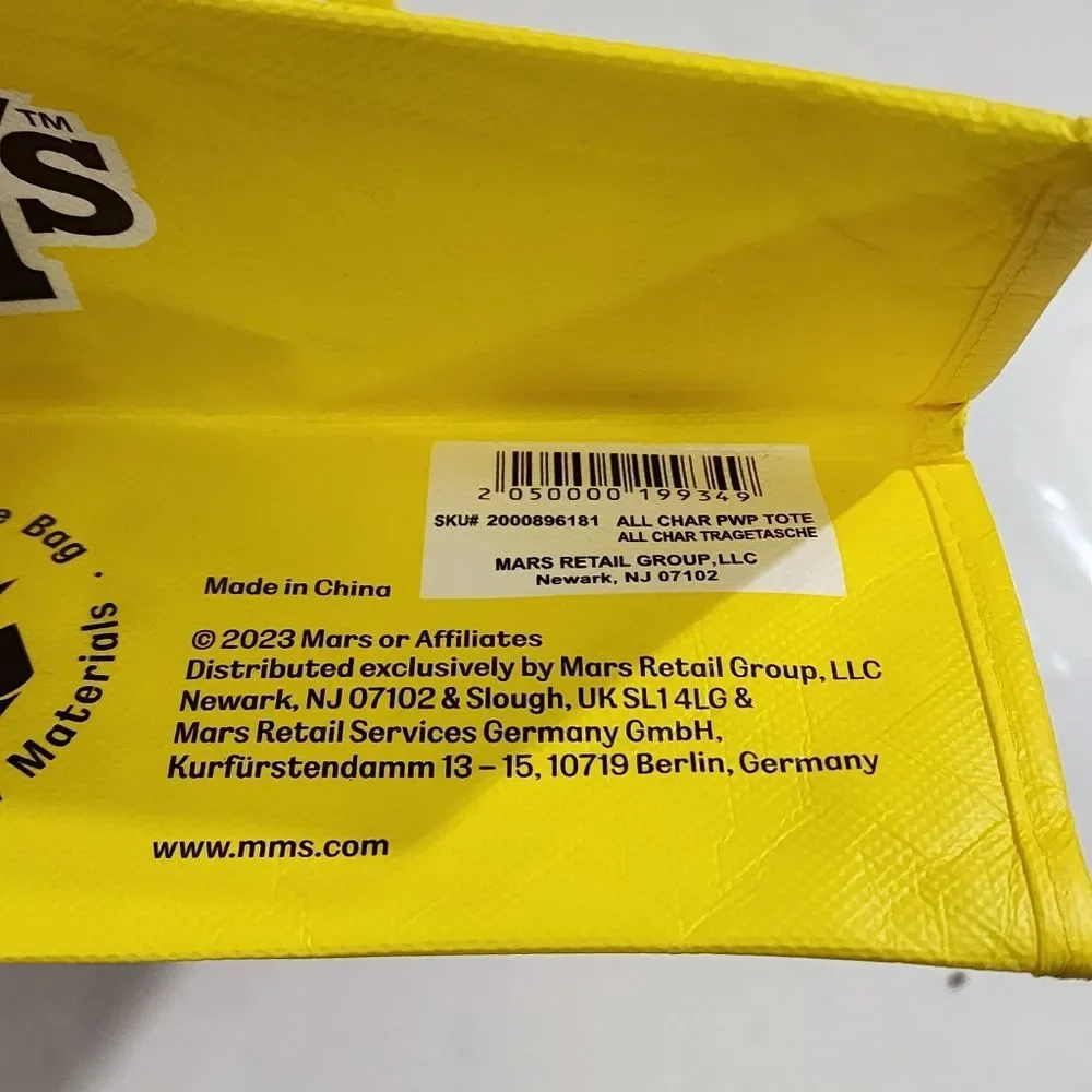 M&M's World 2024 Recyclable Thick Colorful Character Yellow Tote Bag